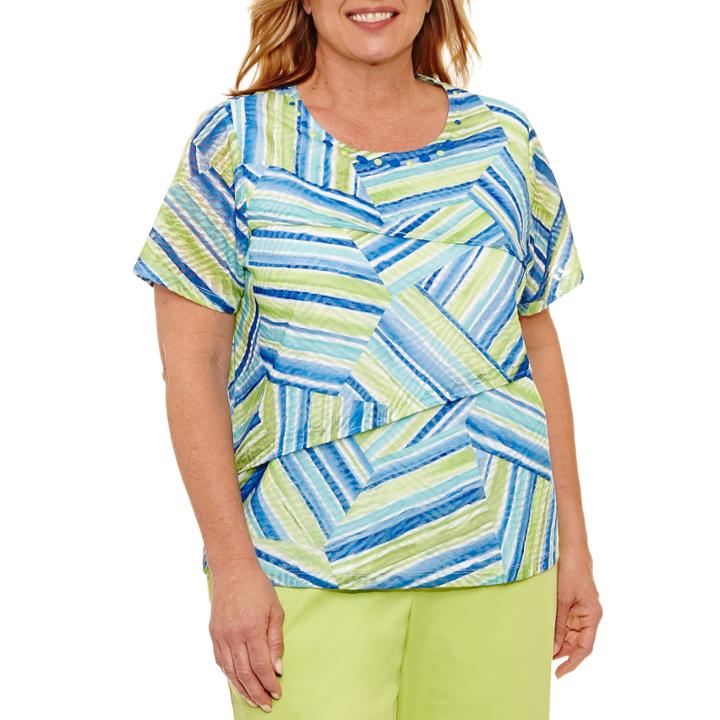Alfred Dunner Corsica Stripe Tiered Patch T-shirt-plus