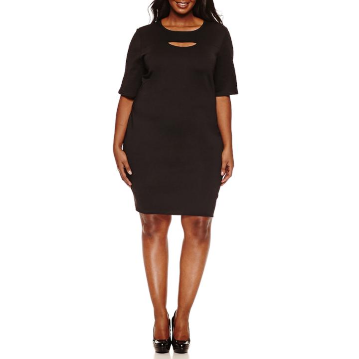 Boutique + Elbow Sleeve Bodycon Dress-plus