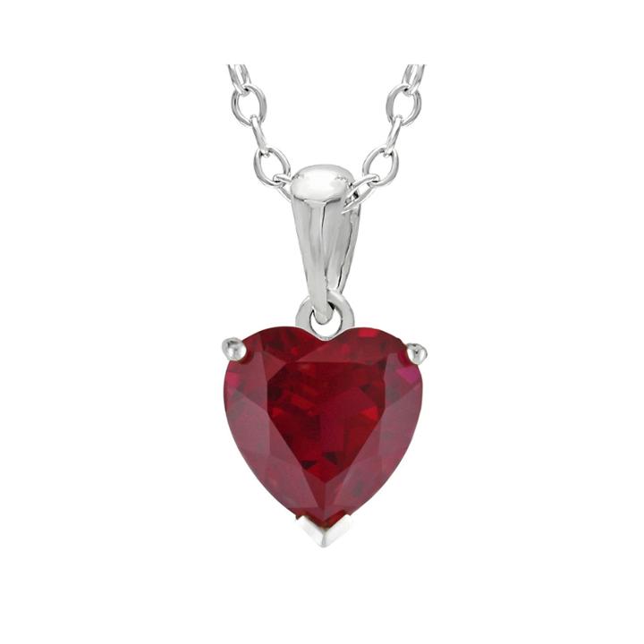 Heart-shaped Lab-created Ruby Sterling Silver Pendant Necklace