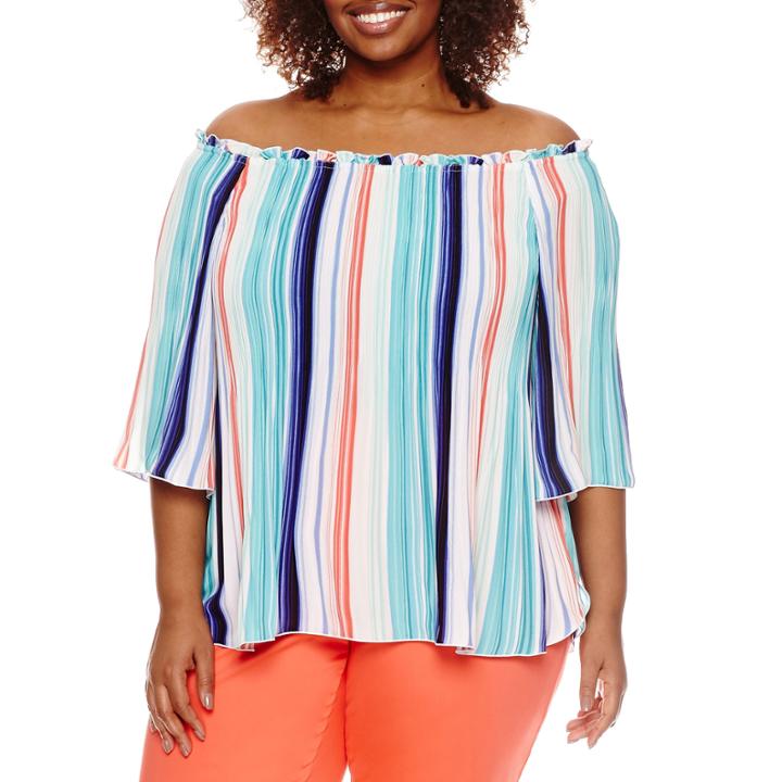 Worthington Long Sleeve Woven Blouse-plus