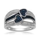 1/10 Ct. T.w. White And Color-enhanced Blue Diamond Double-heart Ring