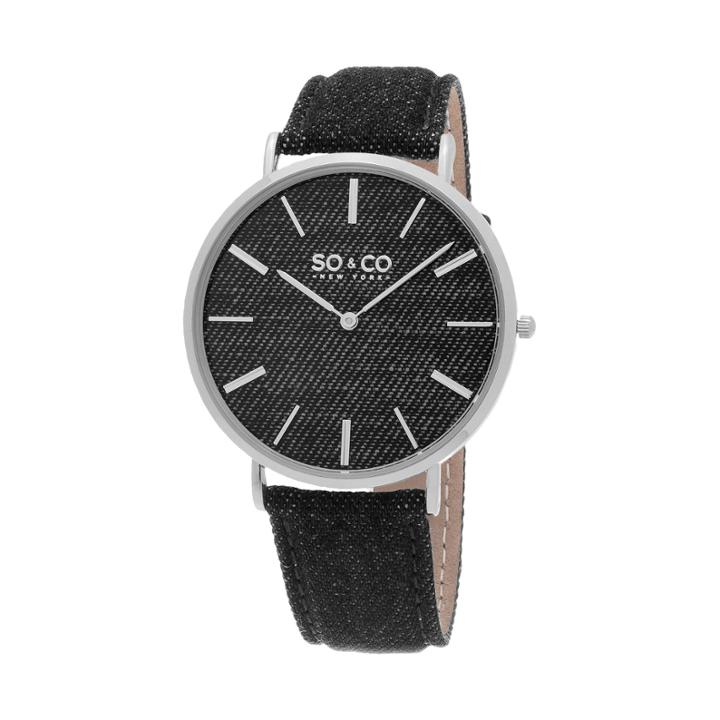 So & Co Ny Unisex Soho Denim Covered Leather Casual Ultra Slim Quartz Watch J154p32