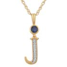 J Womens Lab Created Blue Sapphire 14k Gold Over Silver Pendant Necklace