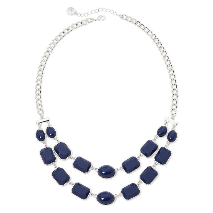 Liz Claiborne Blue Stone Silver-tone 2-row Necklace