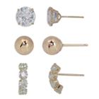 3 Pair Lab Created White Cubic Zirconia 10k Gold Earring Sets