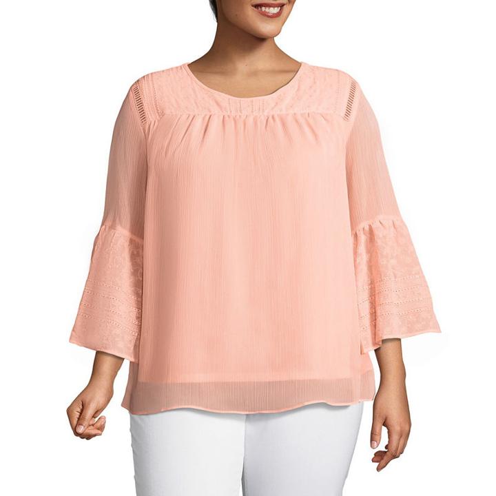 St. John's Bay Long Bell Sleeve Blouse With Pleating - Plus