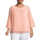 St. John's Bay Long Bell Sleeve Blouse With Pleating - Plus