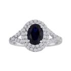 Lab-created Blue & White Sapphire Double Halo Sterling Silver Ring