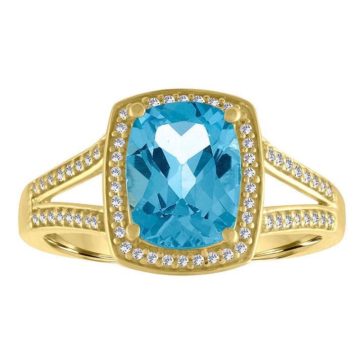 Womens 10k Gold Genuine Blue Topaz & 1/5 Ct. T.w. Diamond Cocktail Ring