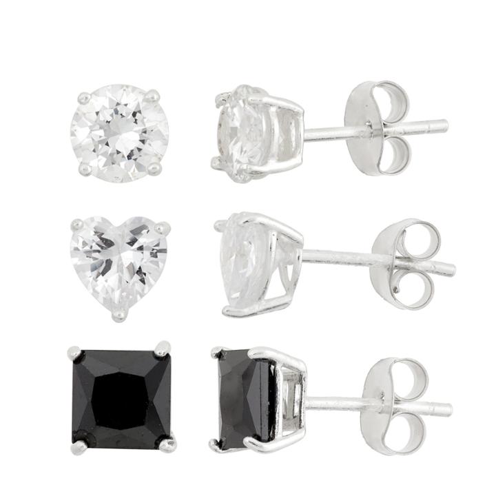 Diamonart 3 Pair Greater Than 6 Ct. T.w. White Cubic Zirconia Sterling Silver Earring Sets