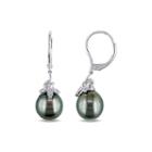 Genuine Black Tahitian Pearl And Diamond Accent 10k White Gold Earrings