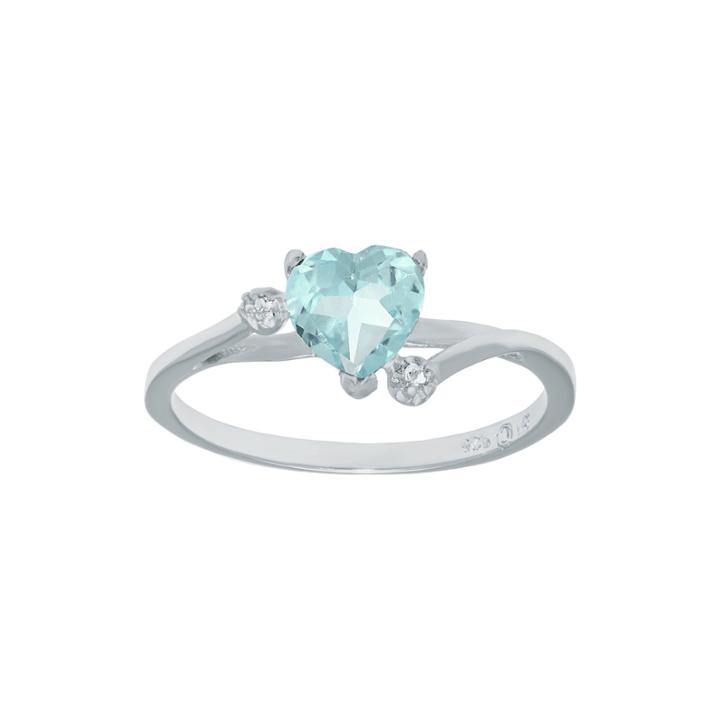 Simulated Aquamarine And Genuine White Topaz Sterling Silver Heart-shaped Ring