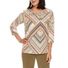 Alfred Dunner Cactus Ranch 3/4 Sleeve Print Top