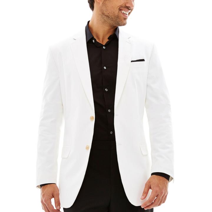 Jf J. Ferrar Cotton White Sport Coat-slim Fit