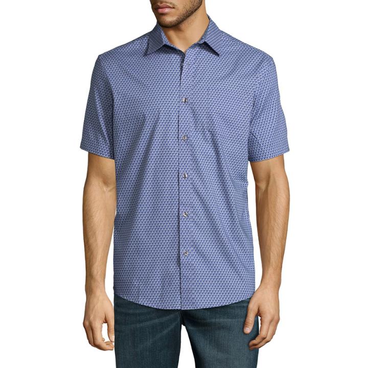 Claiborne Short Sleeve Geometric Button-front Shirt