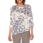 Alred Dunner Crescent City 3/4 Sleeve Floral Asymmetric Hem T-shirt - Petite