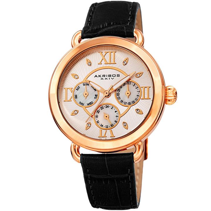 Akribos Xxiv Womens Black Strap Watch-a-1043bkr
