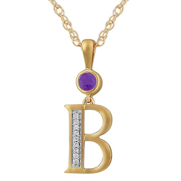 B Womens Genuine Purple Amethyst 14k Gold Over Silver Pendant Necklace
