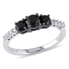 Love Lives Forever Womens 1 Ct. T.w. Color Enhanced Round Black Diamond 10k Gold 3-stone Ring