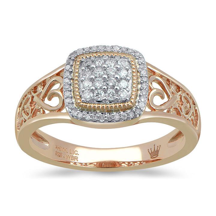 Hallmark Diamonds Womens 1/5 Ct. T.w. Genuine White Diamond Gold Over Silver Cocktail Ring