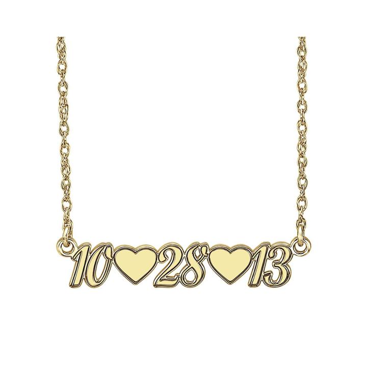 Personalized 14k Gold Over Sterling Silver Date And Heart Necklace