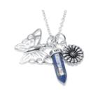 Silver Reflections&trade; Lapis Silver-plated Butterfly & Flower Charm Pendant Necklace