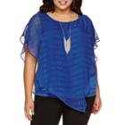 Alyx Short-sleeve Textured Asymmetrical-hem Popover Top With Necklace - Plus