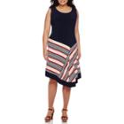 Msk Sleeveless Striped Asymmetrical-hem Fit-and-flare Dress - Plus