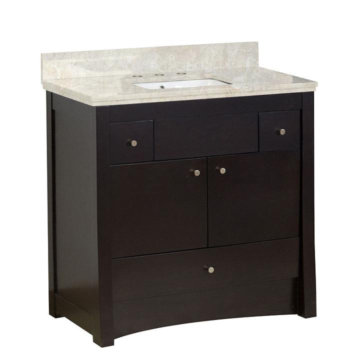 36-in. W Floor Mount Distressed Antique Walnut Vanity Set For 3h8-in. Drilling Beige Top White Um Sink