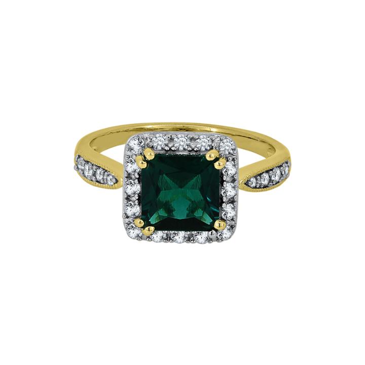 Lab-created Emerald & White Sapphire 14k Yellow Gold Over Silver Ring