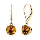 Genuine Citrine 10k Yellow Gold Leverback Dangle Earrings