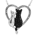 Aspca Tender Voices S Ct. T.w. White & Color-enhanced Black Diamond Cat Pendant Necklace