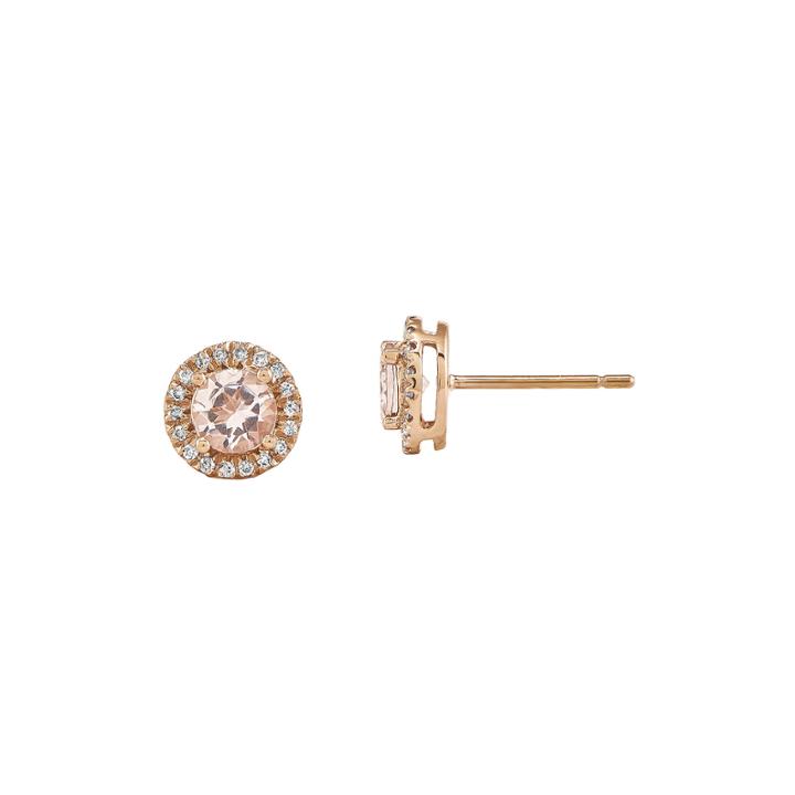 Genuine Morganite And 1/7 Ct. T.w. Diamond 14k Rose Gold Halo Stud Earrings