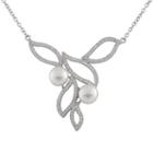 Womens White Cultured Freshwater Pearls Sterling Silver Statement Necklace