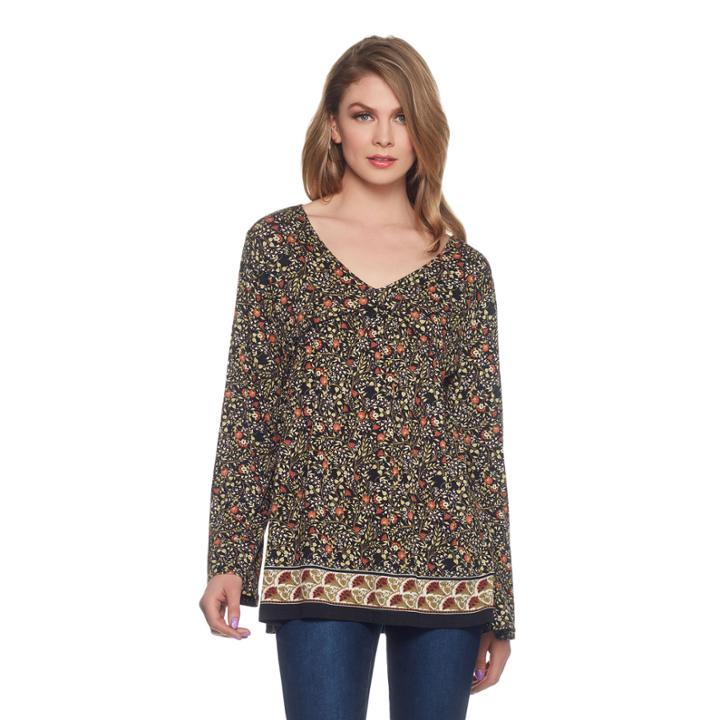 Skyes The Limit Sullivan County Bell Sleeve Foulard Border Blouse- Plusplus