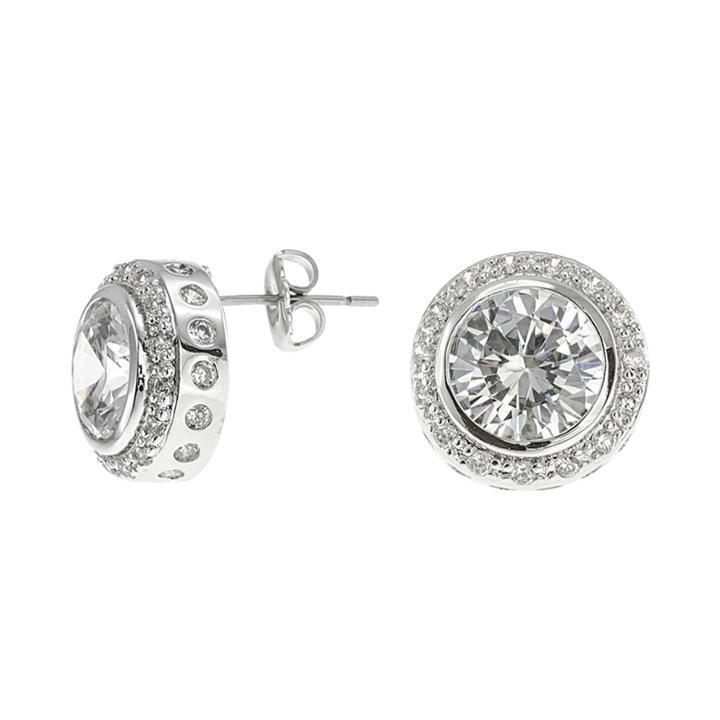 Cz By Kenneth Jay Lane Round Bezel Halo Stud Earrings
