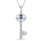 Enchanted By Disney Genuine Blue Topaz And Diamond Accent Cinderella Key Pendant Necklace In Sterling Silver