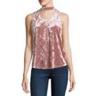 By & By Sleeveless Round Neck Velvet Blouse-juniors