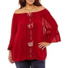 3/4 Bell Sleeve Off The Shoulder Embroidered Blouse-plus