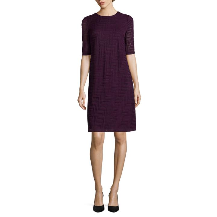 London Times Elbow-sleeve Geo-textured Shift Dress