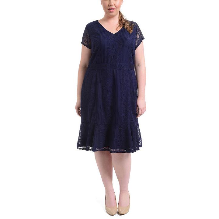 Ny Collection Flounce Hem Lace Dress - Plus