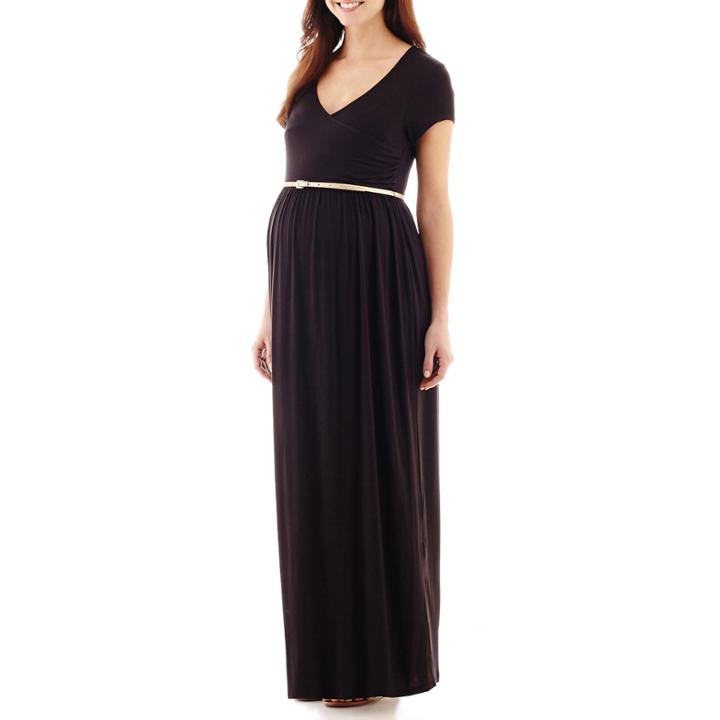 Planet Motherhood Short Sleeve Surplice Maxi Dress With Glitter Belt