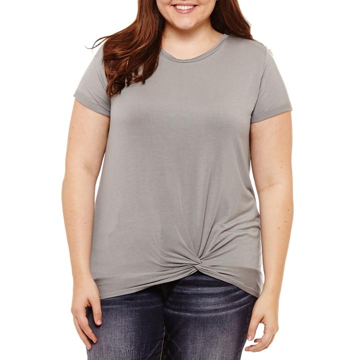 Arizona Short Sleeve Knot T-shirt-womens Juniors Plus