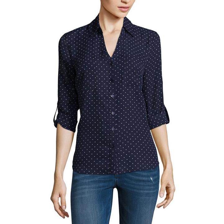 By & By 3/4 Sleeve V Neck Dobby Blouse-juniors