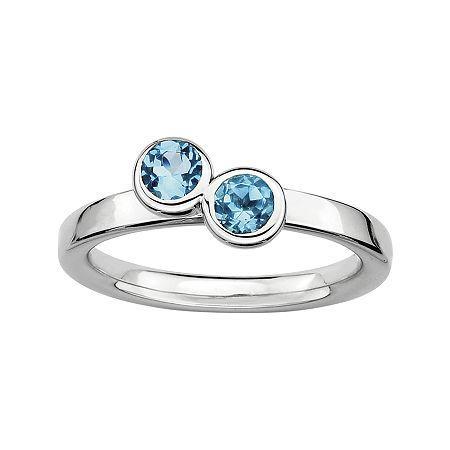 Personally Stackable Double Genuine Blue Topaz Ring