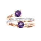 Rose Gold Over Silver 1/10cttw Diamond And Genuine Amethyst Spiral Ring