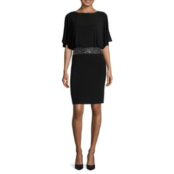 Jessica Howard Elbow-sleeve Beaded Blouson Dress