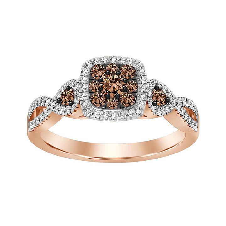 Womens 1/2 Ct. T.w. Champagne Diamond 14k Gold 3-stone Ring
