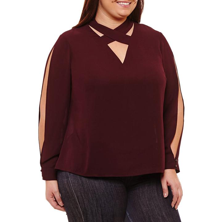 Bold Elements Cross Front Splt Sleeve Blouse - Plus