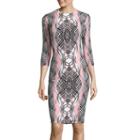 Bisou Bisou 3/4-sleeve Geometric Print Sheath Dress